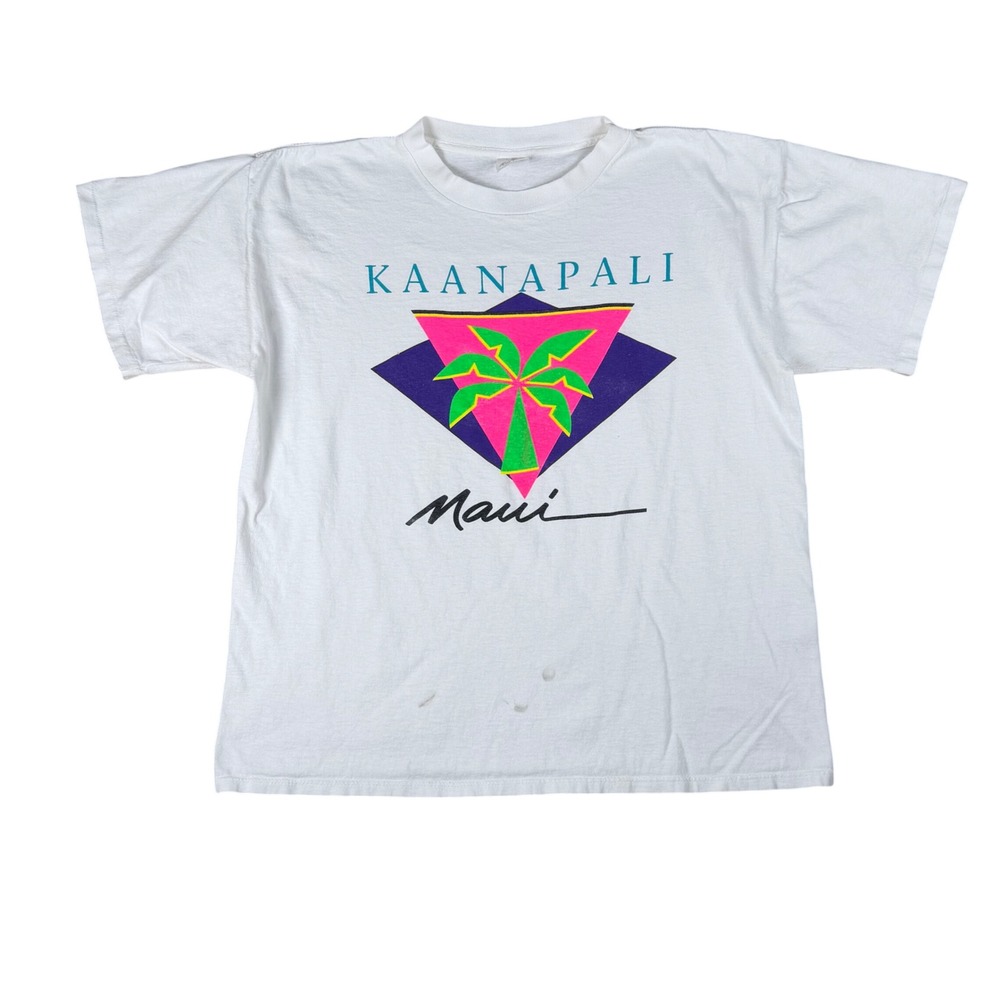 Vintage 90s Miller Kaanapali Maui Hawaii Graphic T-Shirt White Mens XL USA Made